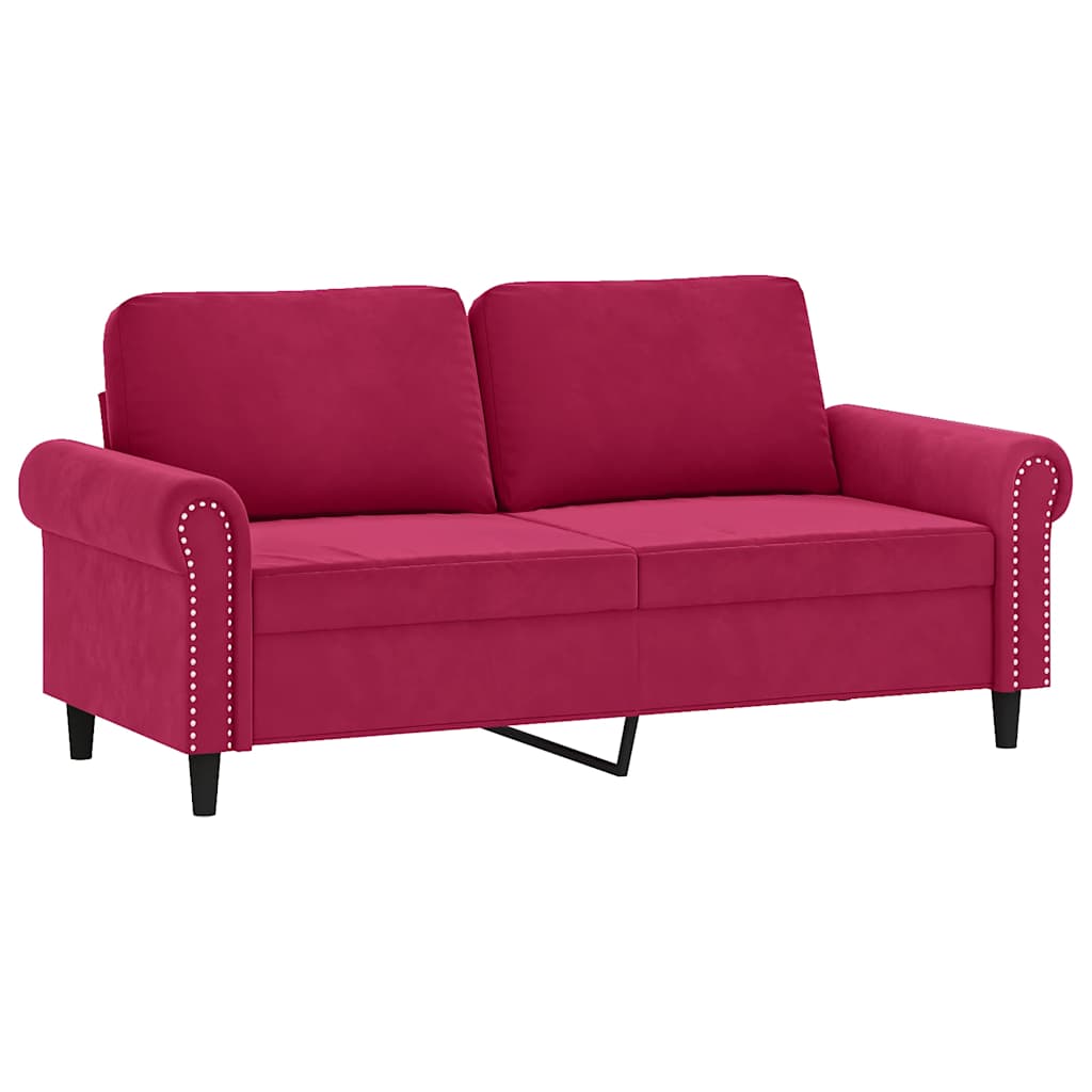 Sofá 2 lug. + almofadas decorativas 140cm veludo vermelho tinto