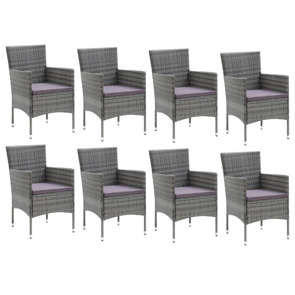 9 Pcs conjunto jantar p/ jardim c/ almofadões vime PE cinzento