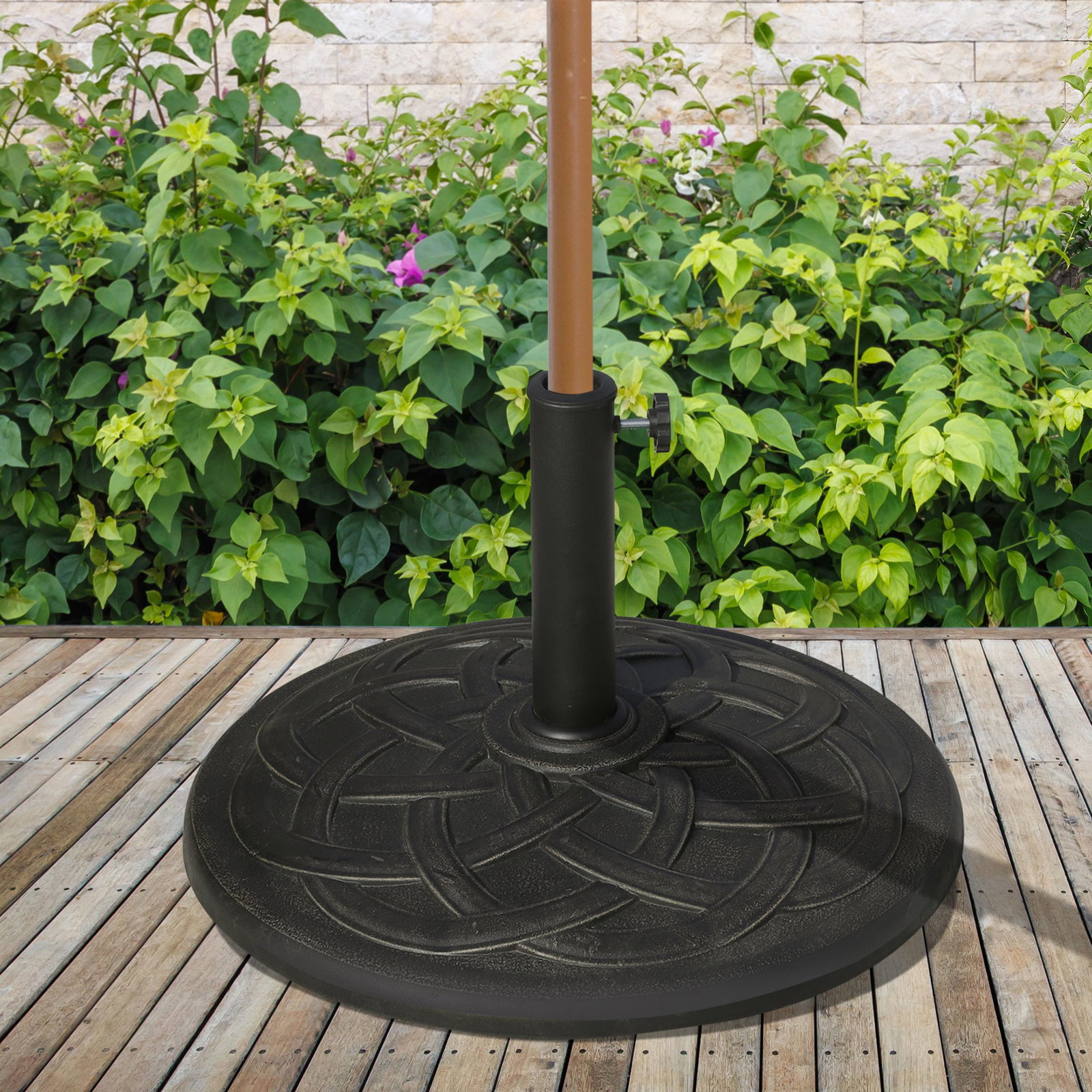 Base para chapéu de sol suporte para chapéu de sol de resina para jardim terraço exterior ø57x35cm preto e bronze