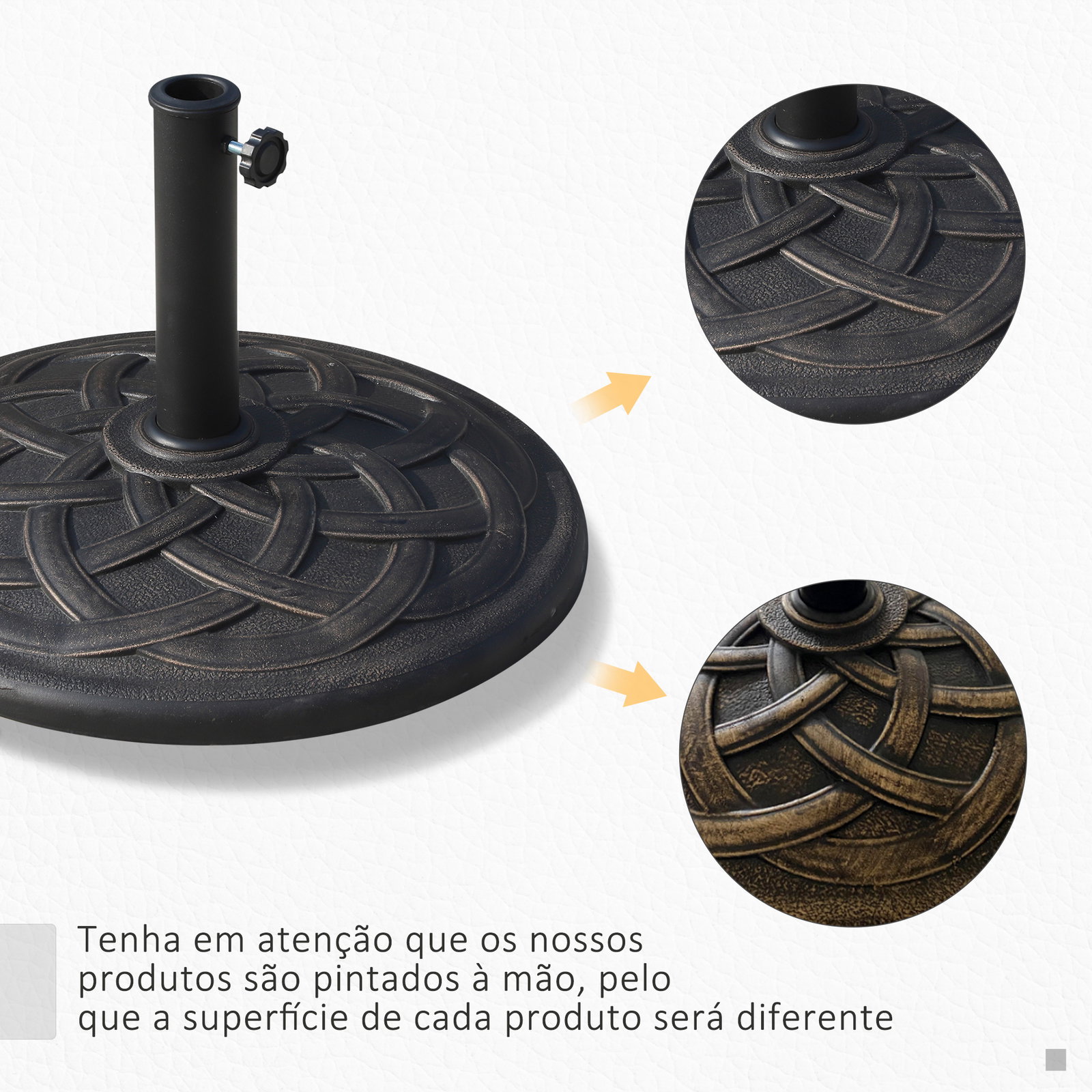 Base para chapéu de sol suporte para chapéu de sol de resina para jardim terraço exterior ø57x35cm preto e bronze