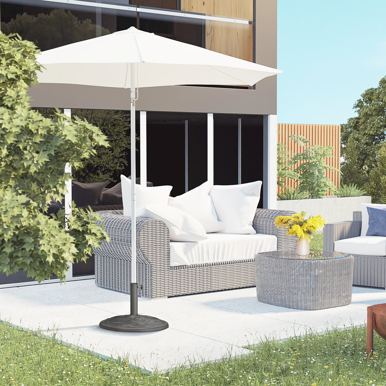 Base para chapéu de sol suporte para chapéu de sol de resina para jardim terraço exterior ø57x35cm preto e bronze