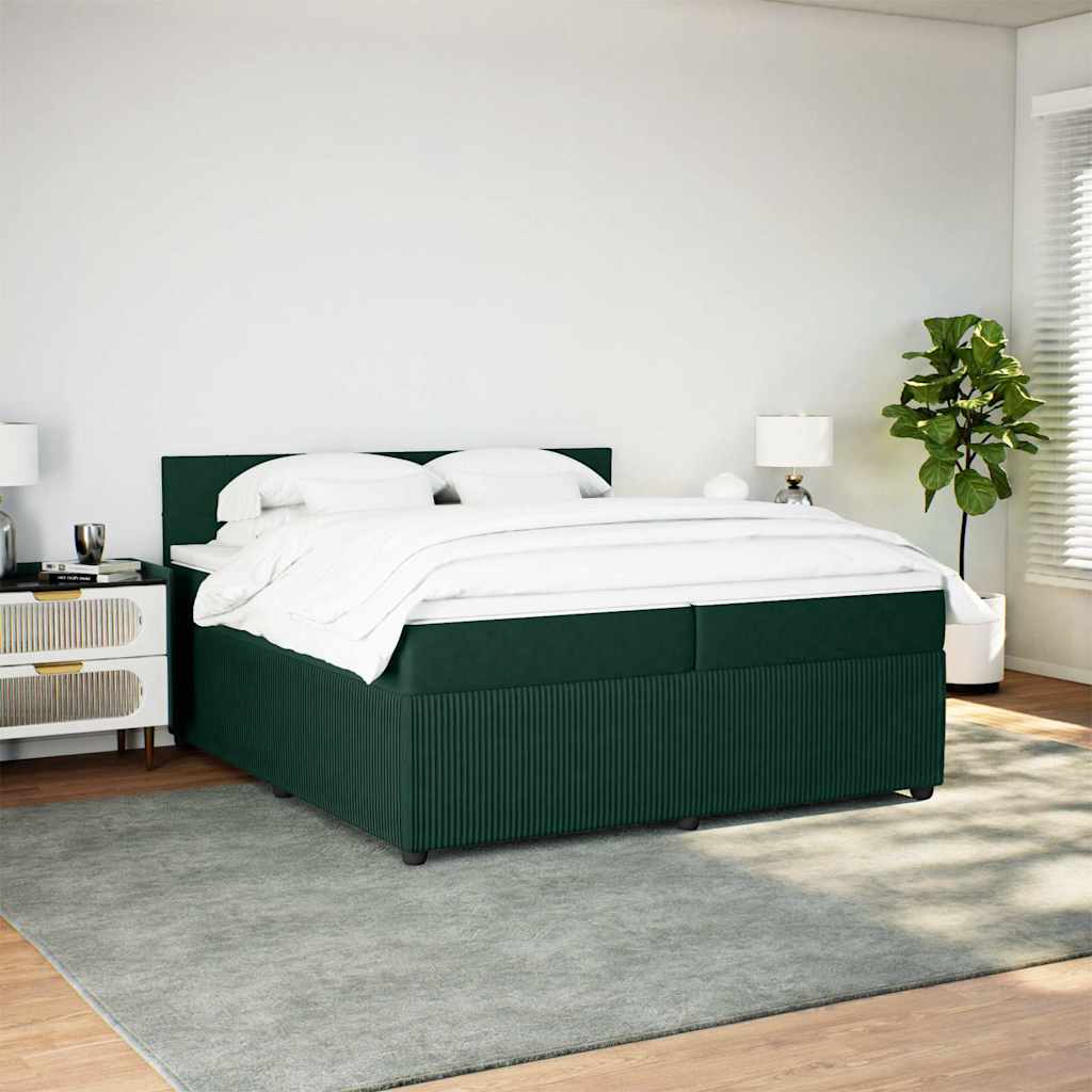 Cama com molas/colchão 200x200 cm veludo verde-escuro