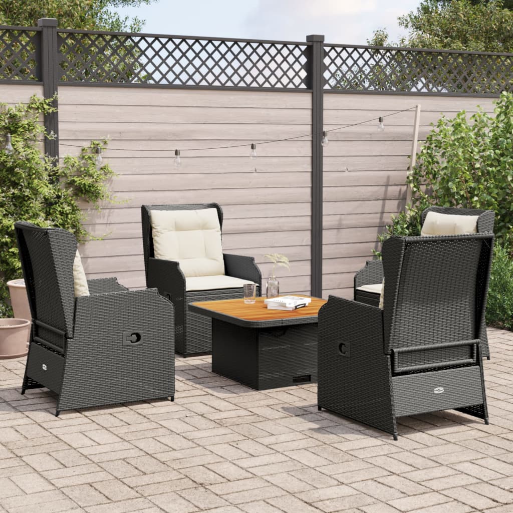 5 Pcs conjunto lounge de jardim c/ almofadões vime PE preto