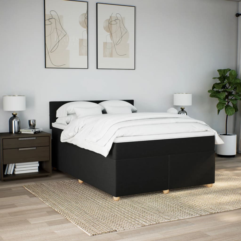 Cama com molas/colchão 140x200 cm tecido preto