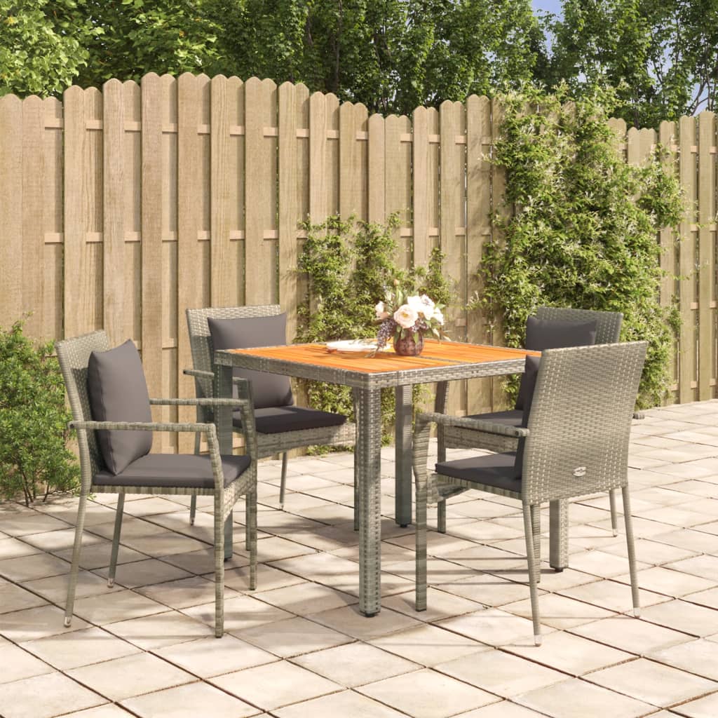 5 Pcs conjunto de jantar p/ jardim c/ almofadões vime PE cinza