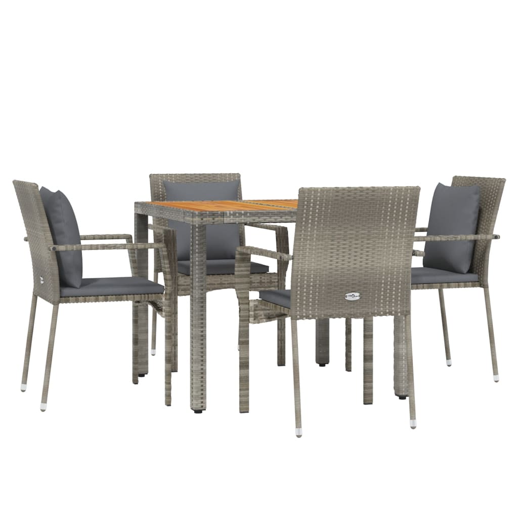 5 Pcs conjunto de jantar p/ jardim c/ almofadões vime PE cinza