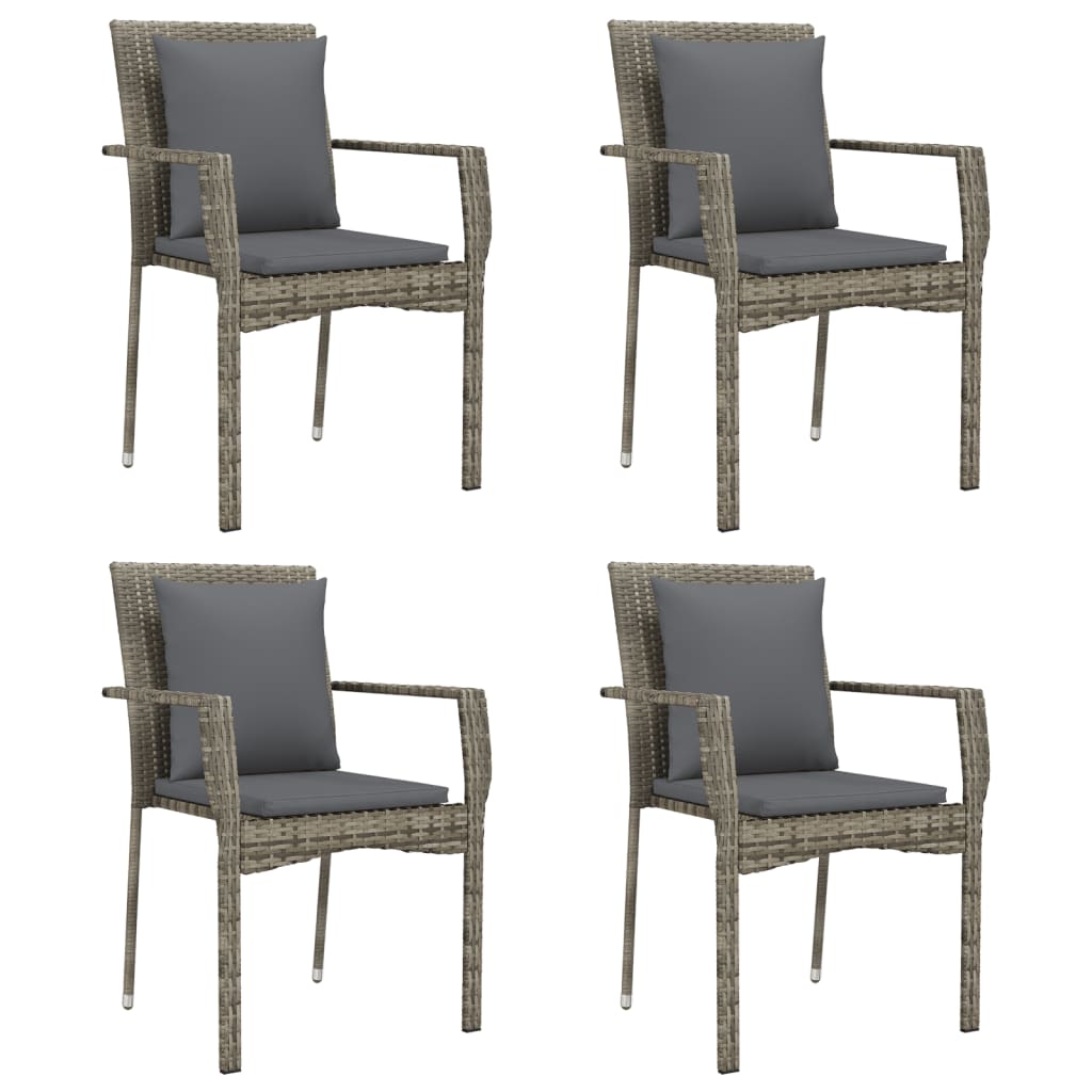 5 Pcs conjunto de jantar p/ jardim c/ almofadões vime PE cinza