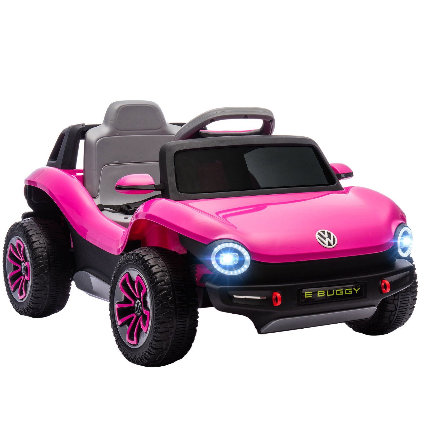 Carro elétrico para crianças volkswagen e-buggy bateria 12v com controlo remoto 2,4 g faróis LED música USB 98x56,5x47 cm rosa