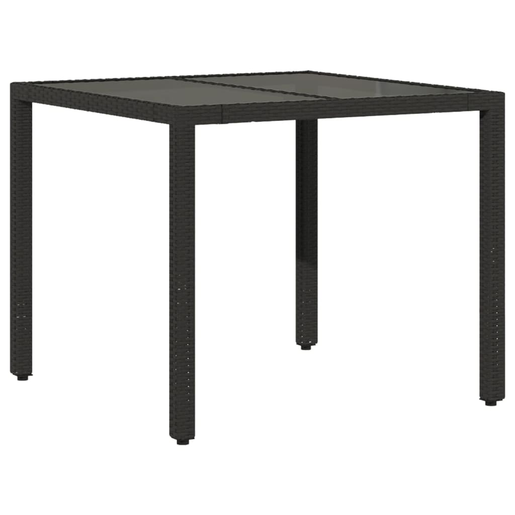 3 Pcs conjunto jantar jardim c/ almofadões vime PE/vidro preto