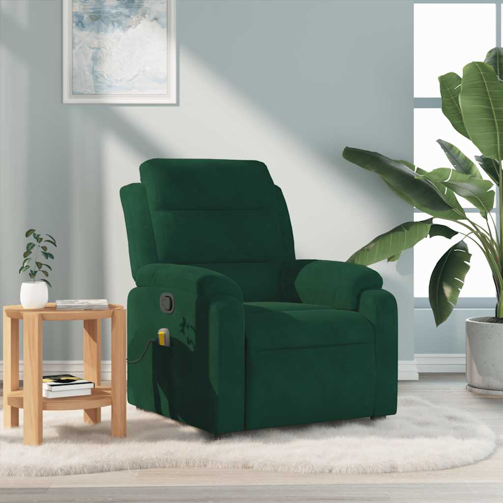 Poltrona de massagens reclinável veludo verde-escuro