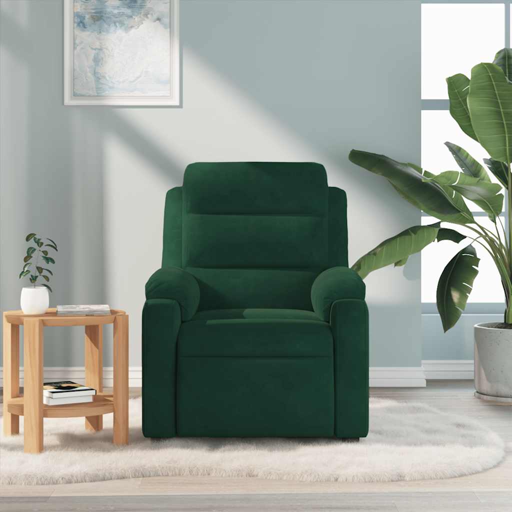 Poltrona de massagens reclinável veludo verde-escuro