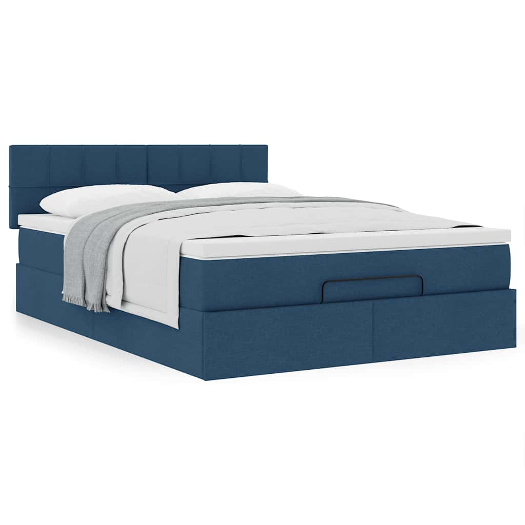 Cama otomana com colchão 140x190 cm tecido azul