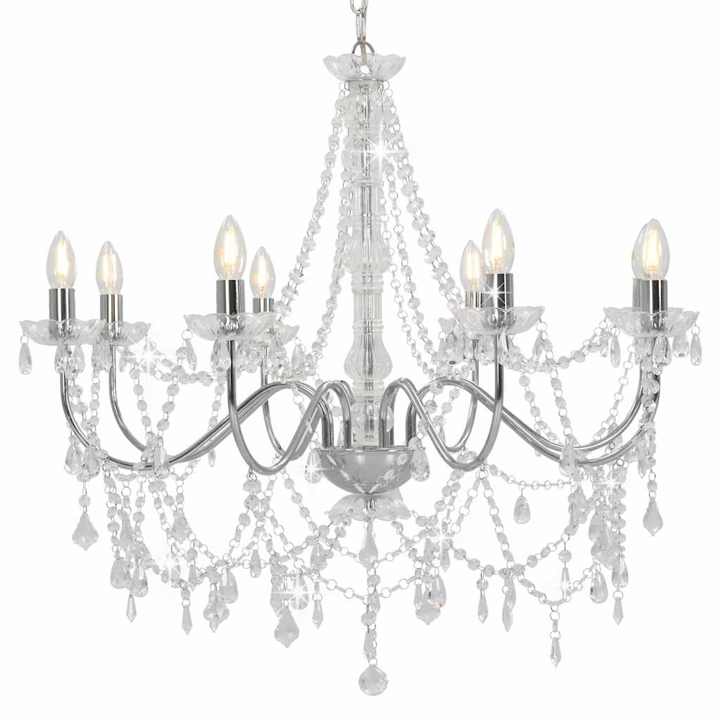 Lustre com contas lâmpadas 8 x e14 prateado