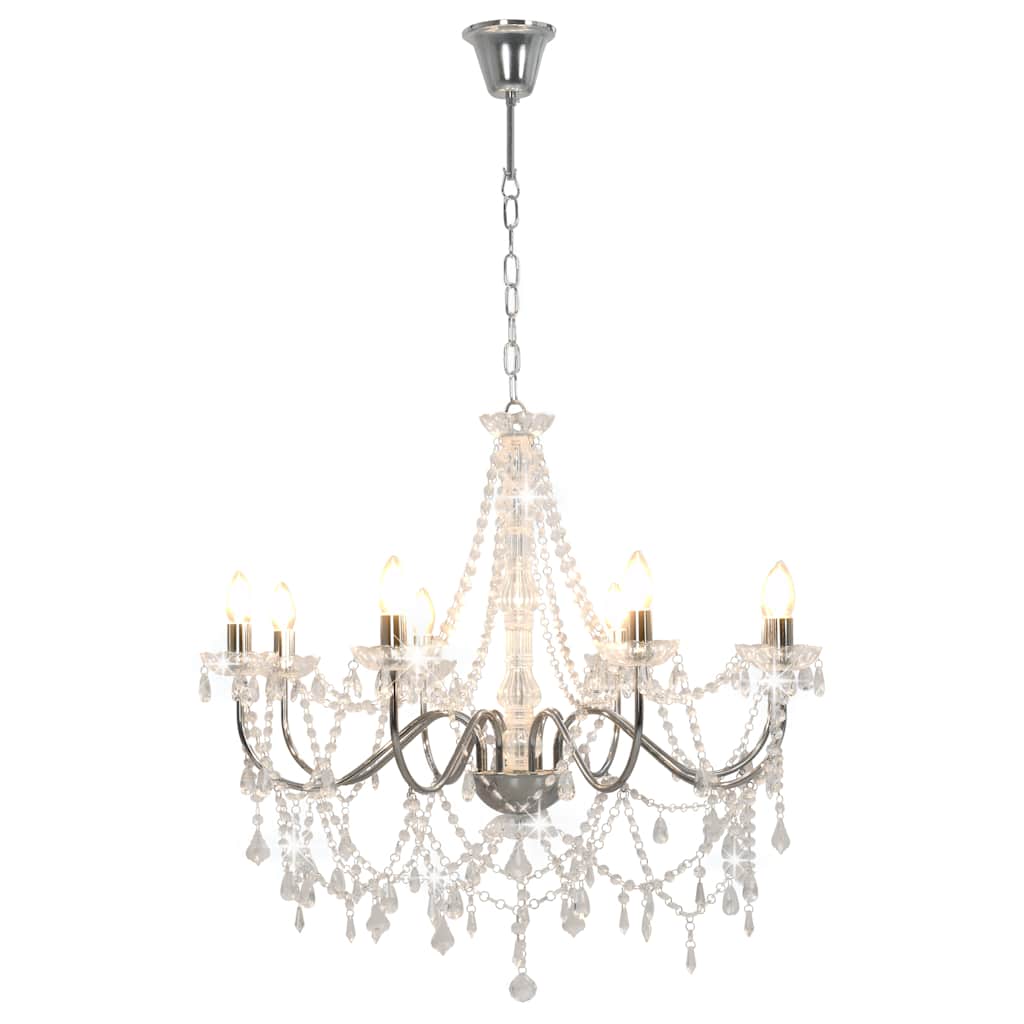 Lustre com contas lâmpadas 8 x e14 prateado