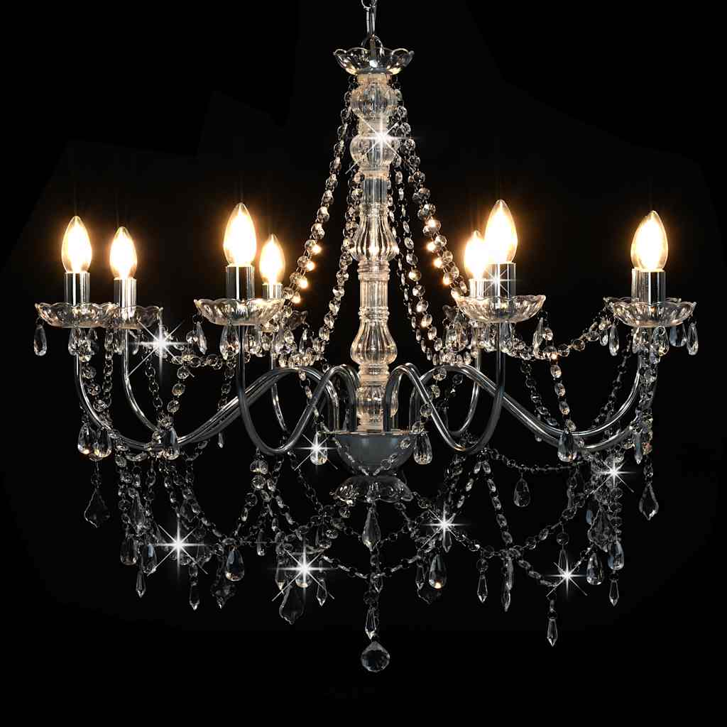 Lustre com contas lâmpadas 8 x e14 prateado