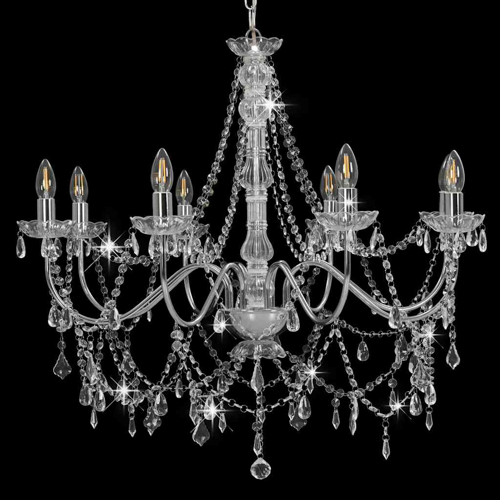 Lustre com contas lâmpadas 8 x e14 prateado