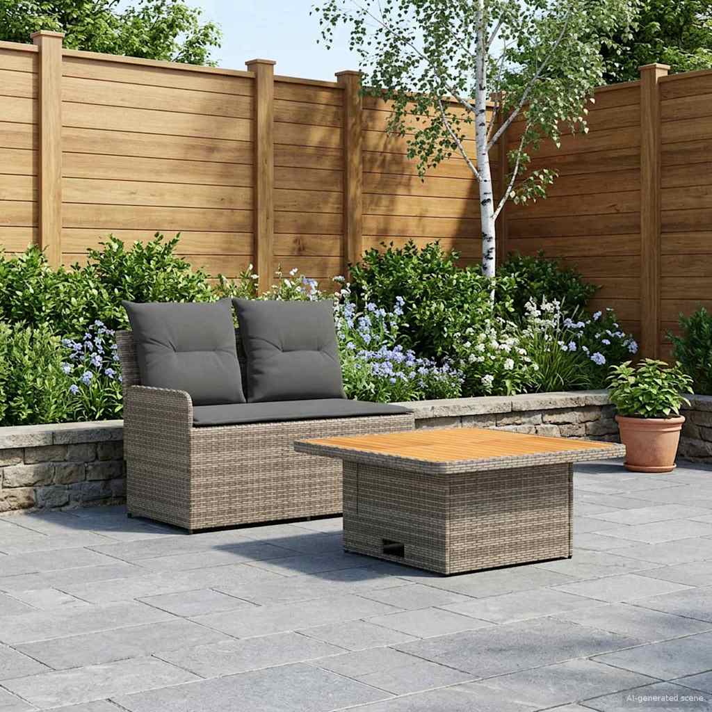 Sofá de jardim com braço e mesa levantável 2 peça rattan de PE