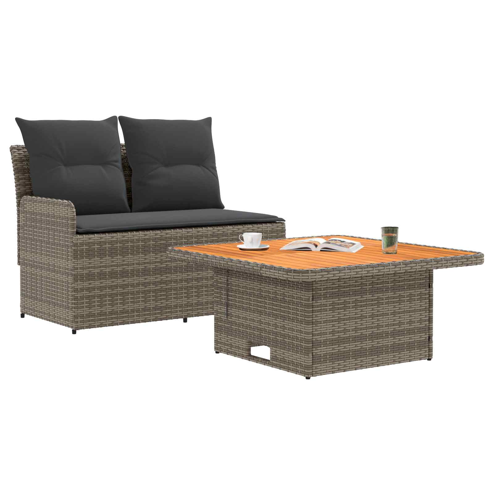 Sofá de jardim com braço e mesa levantável 2 peça rattan de PE