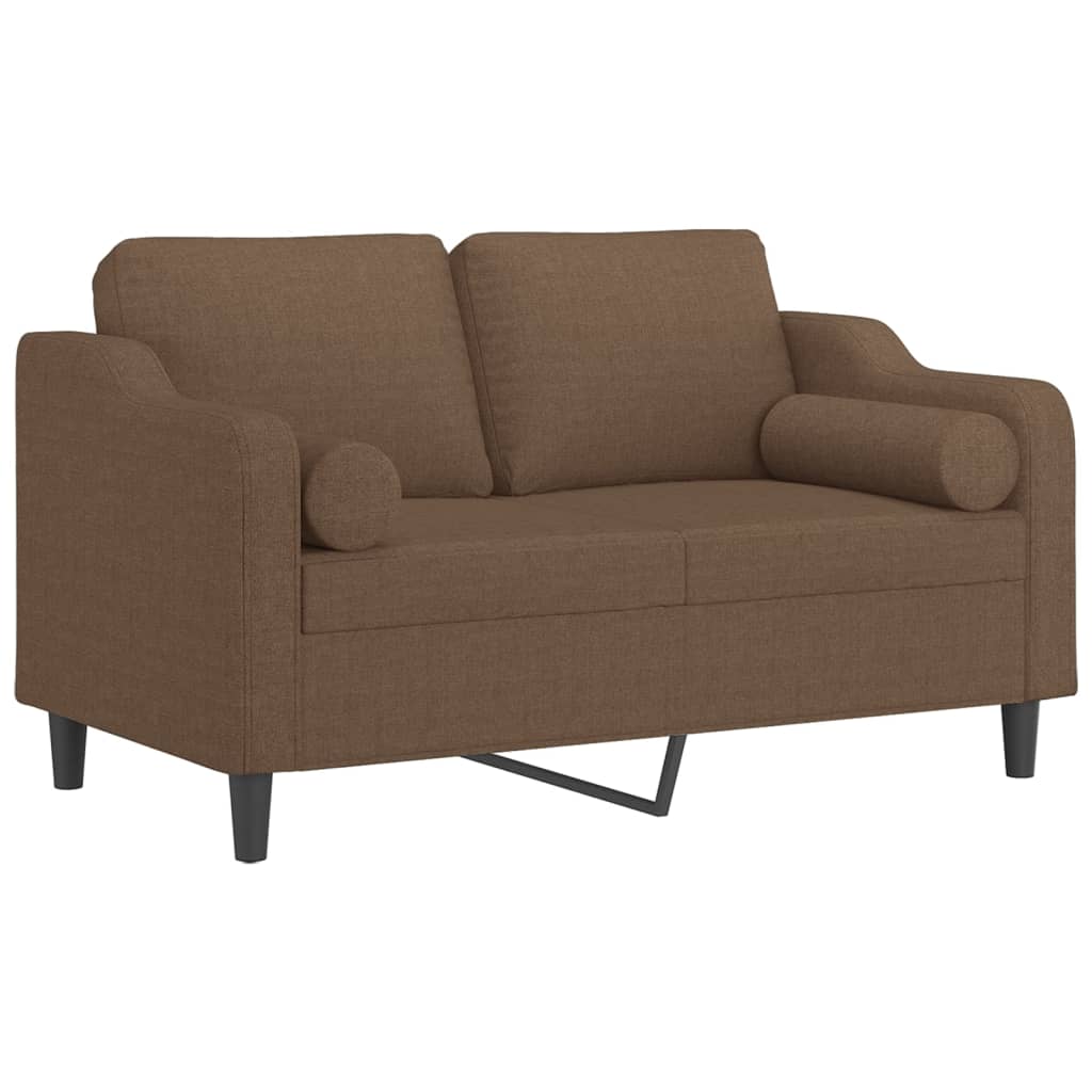 Sofá 2 lugares + almofadas decorativas 120 cm tecido castanho
