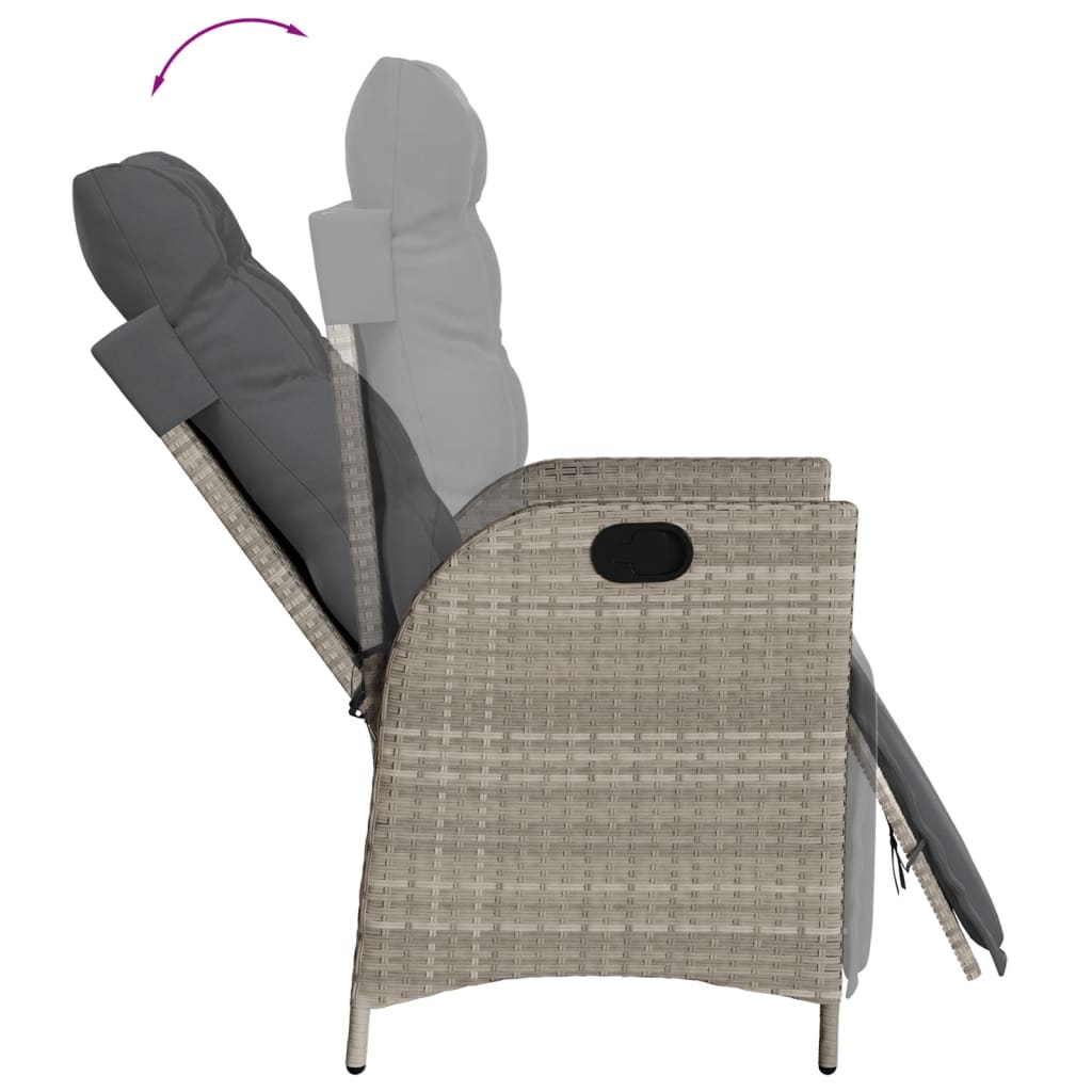 7 Pcs conj. jantar p/ jardim c/ almofadões vime PE cinza-claro