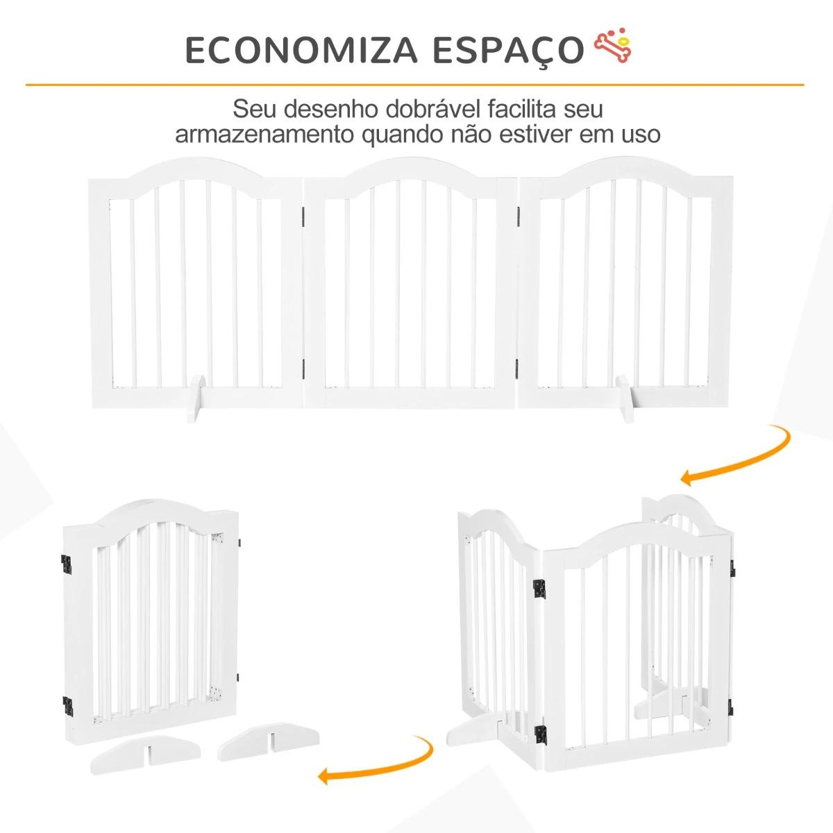 Barreira de Segurança Dobrável para Cães Pequenos Barreira de Proteção para Animais de Estimação com 3 Painéis e 2 Suportes para