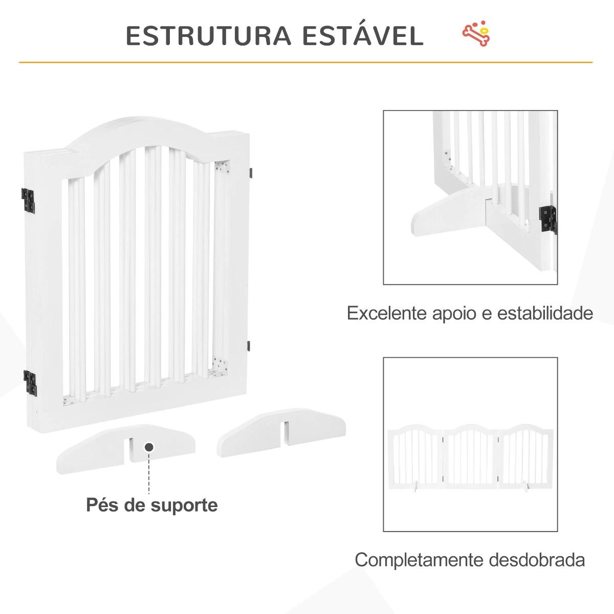 Barreira de Segurança Dobrável para Cães Pequenos Barreira de Proteção para Animais de Estimação com 3 Painéis e 2 Suportes para