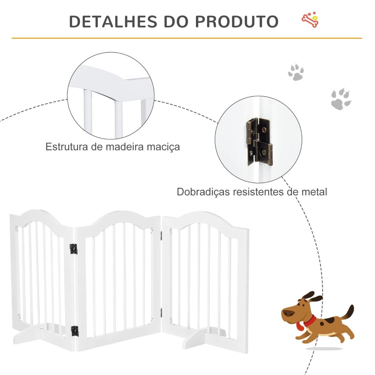 Barreira de Segurança Dobrável para Cães Pequenos Barreira de Proteção para Animais de Estimação com 3 Painéis e 2 Suportes para