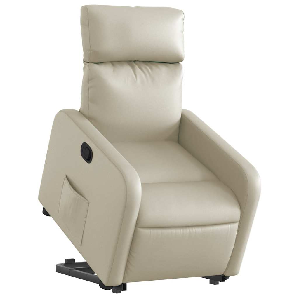 Poltrona reclinável elevatória couro artificial cor creme