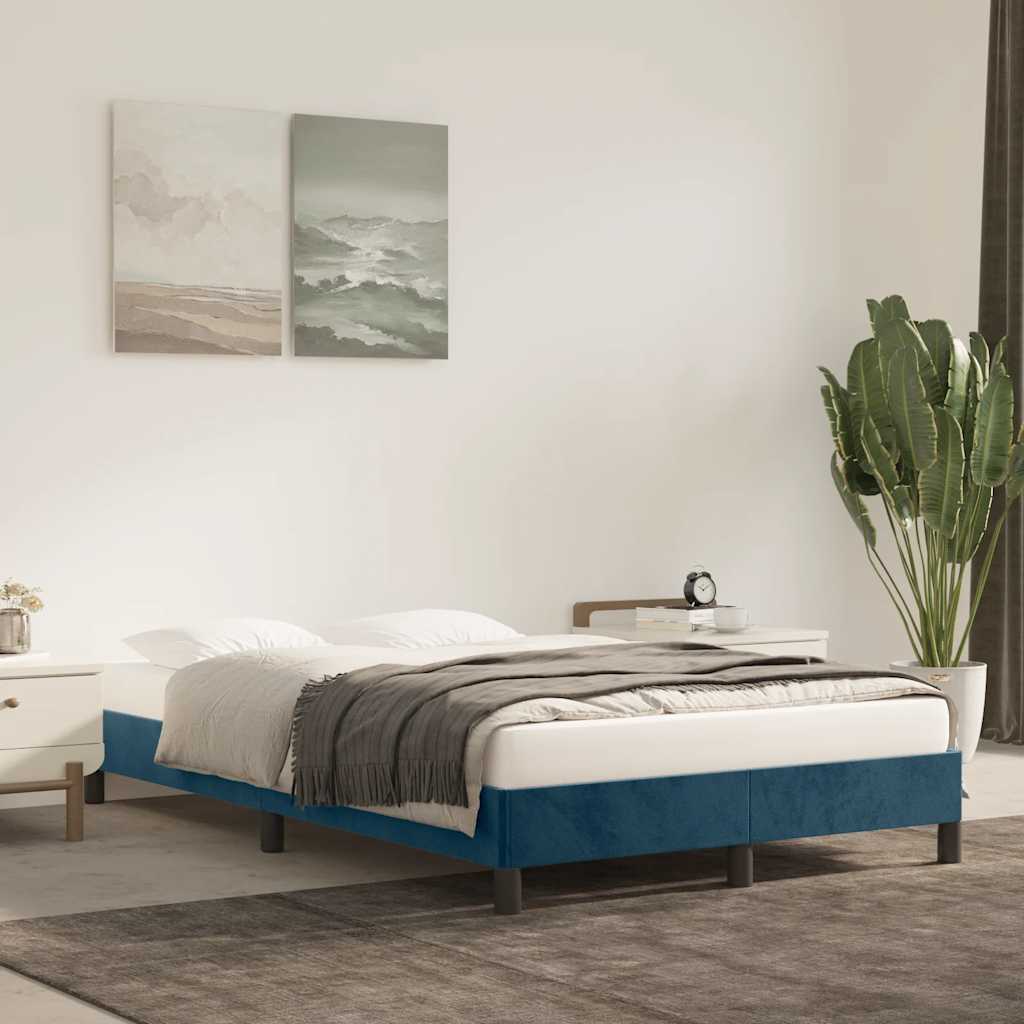 Estrutura de cama sem colchão azul escuro 120x190 cm veludo