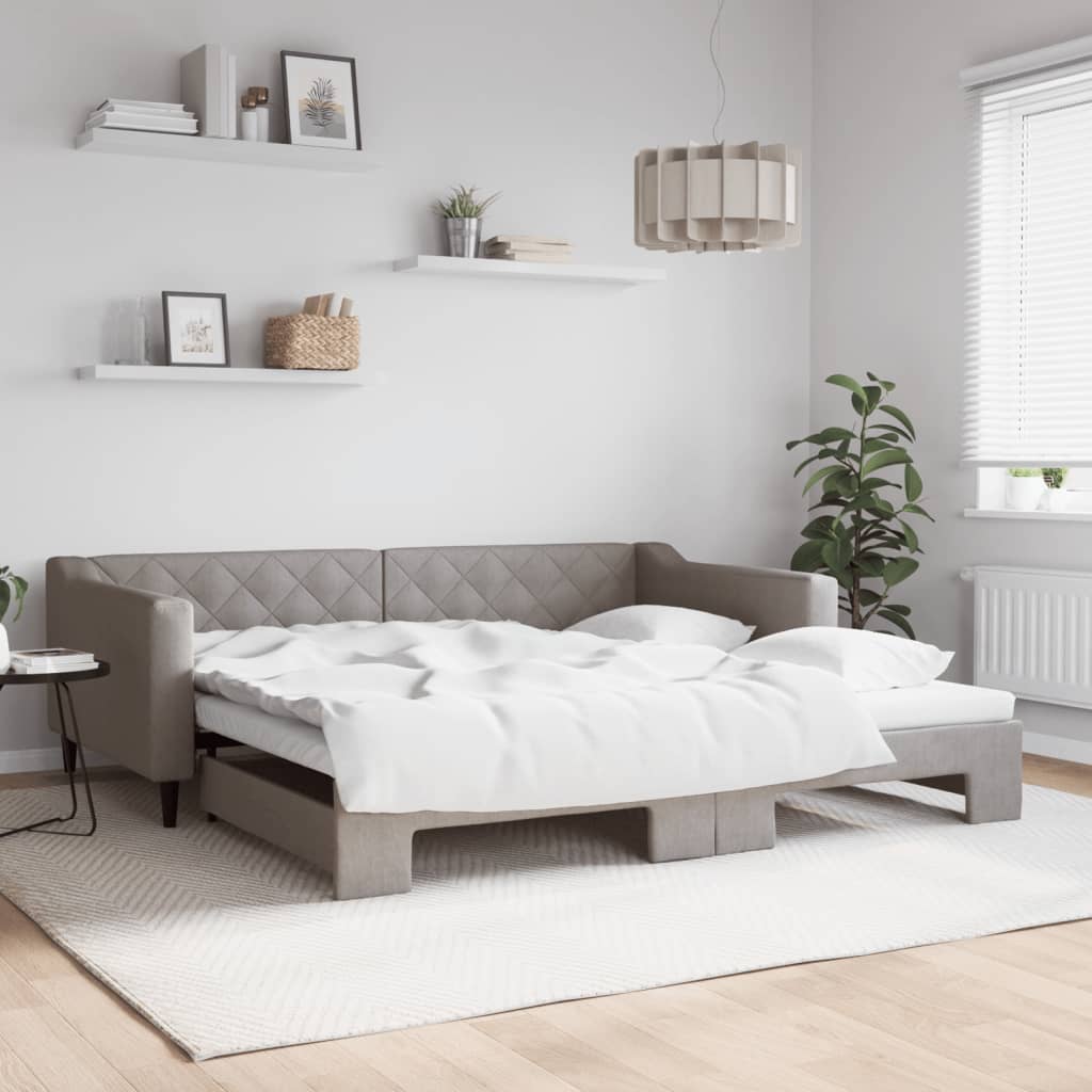 Sofá-cama com gavetão 100x200 cm tecido cinzento-acastanhado