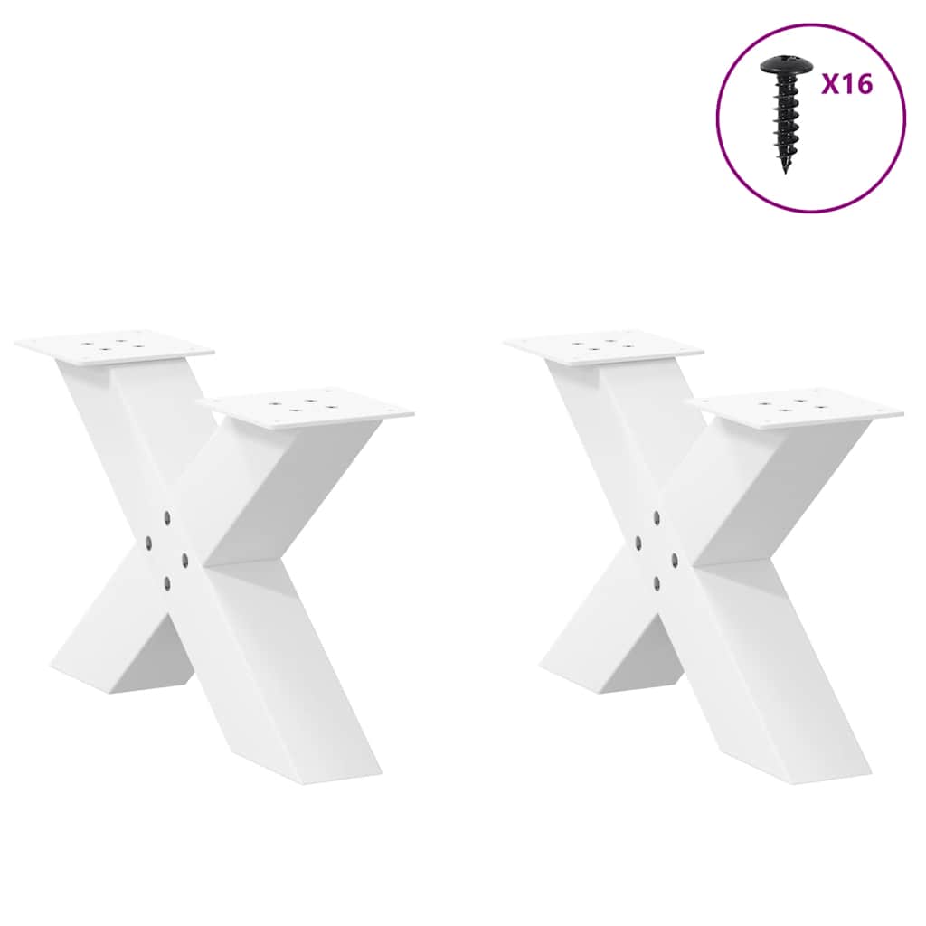 Pés para mesa de centro em formato de x, 2 peças, branco, 60x (30-31) cm, aço
