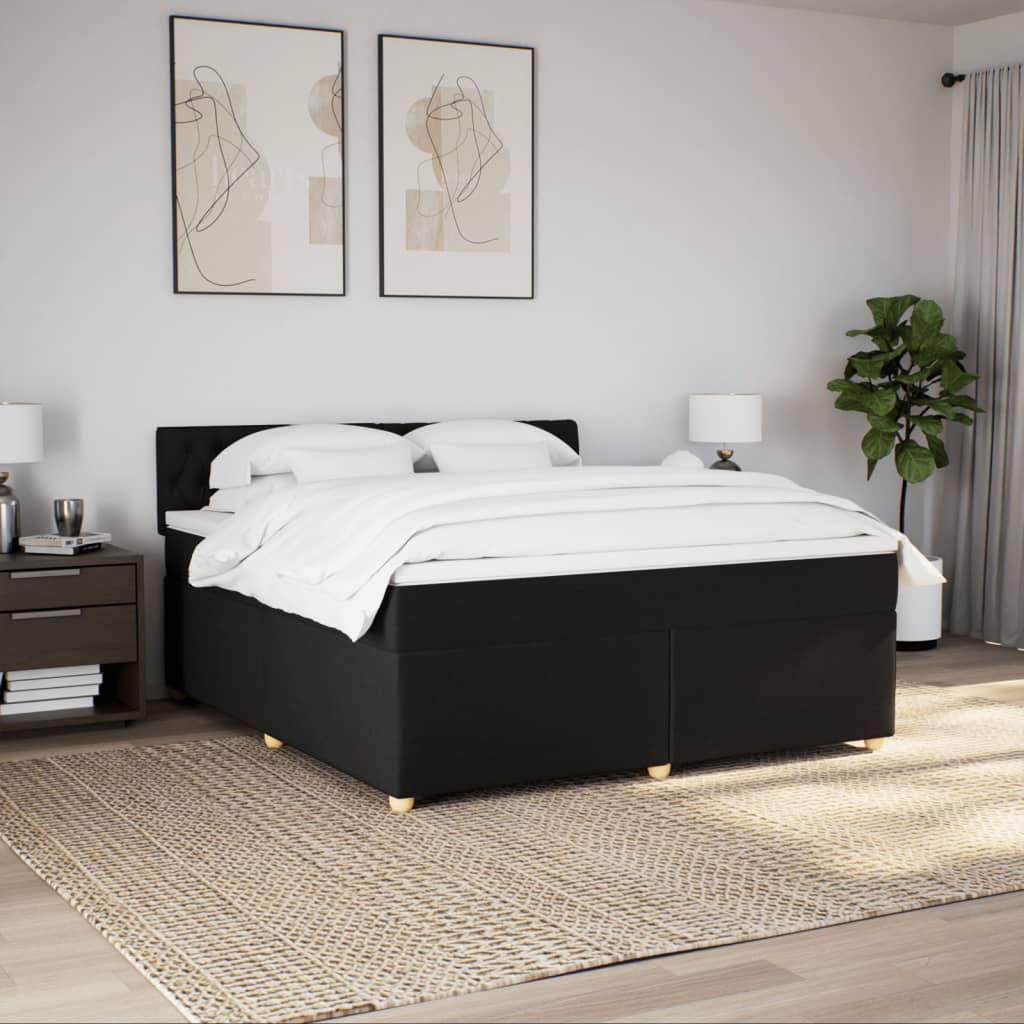 Cama com molas/colchão 180x200 cm tecido preto
