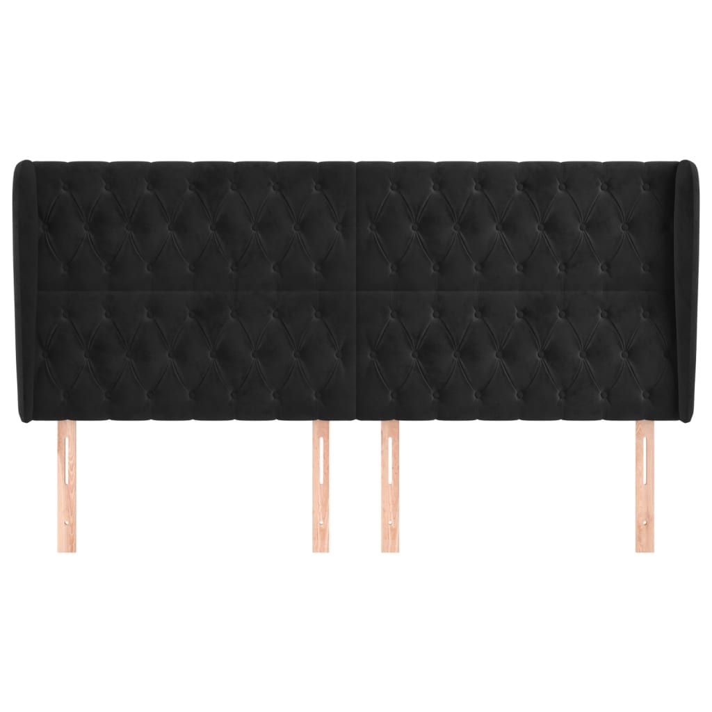 Cabeceira de cama c/ abas veludo 183x23x118/128 cm preto