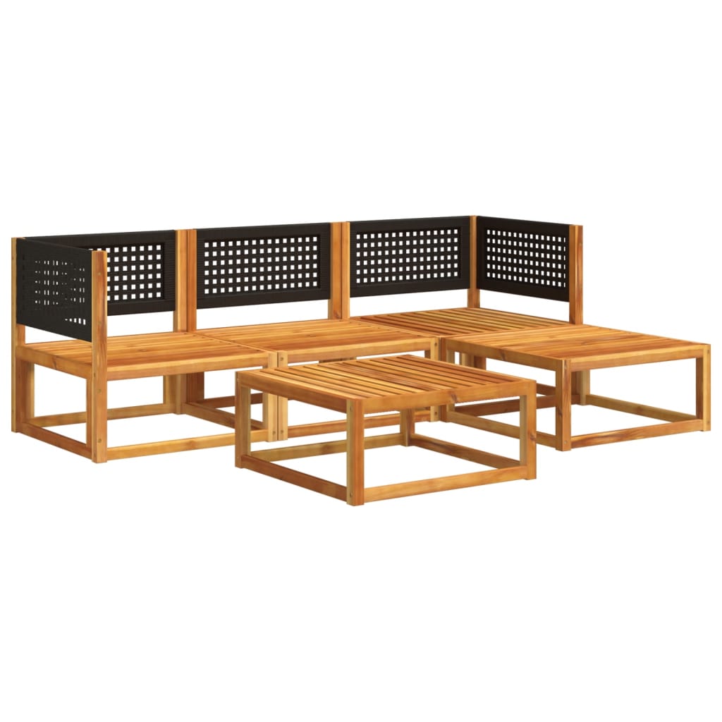 Conjunto de sofás de jardim de 5 peças com almofadas de madeira de acácia e vime