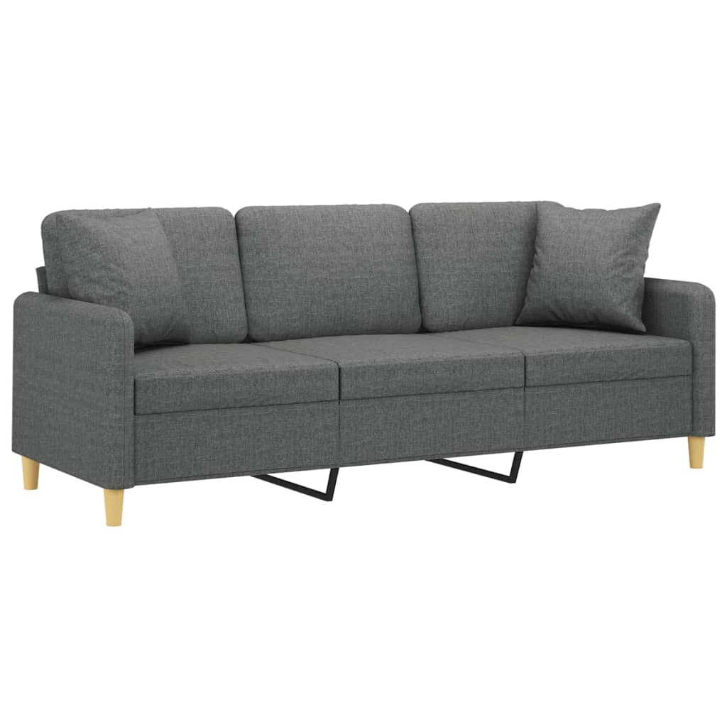 Sofá 3 lugares + almofadas decoração 180 cm tecido cinza-escuro