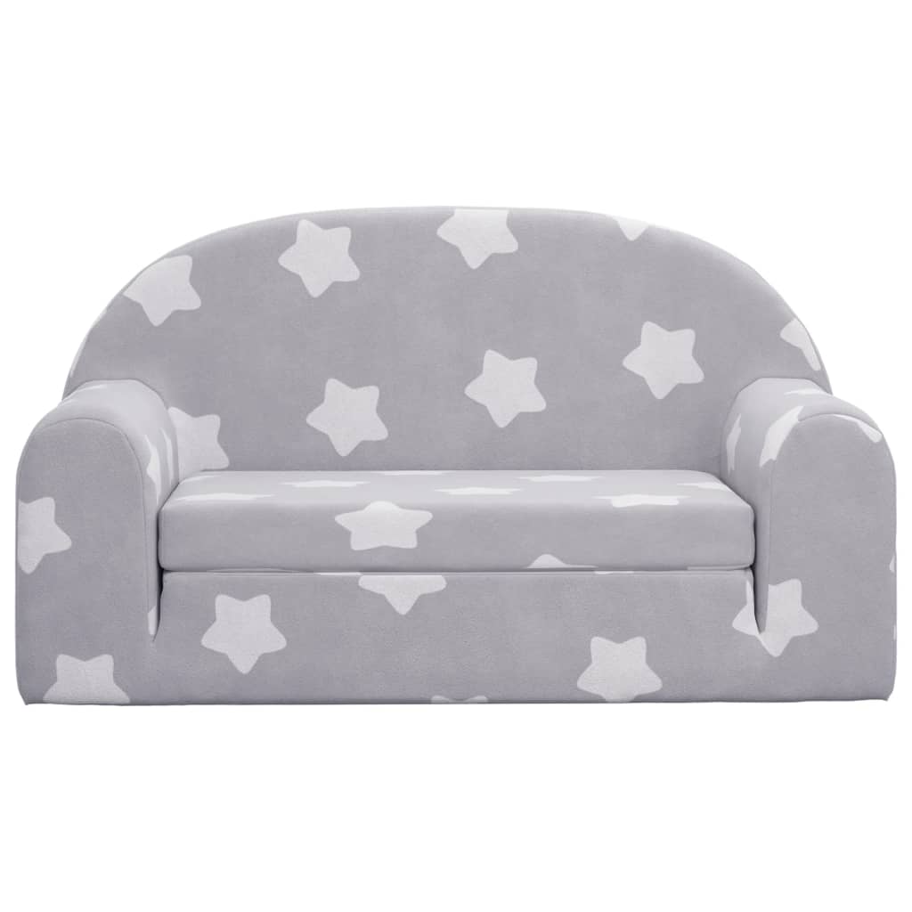 Sofá-cama infantil 2 lugares c/ estrelas pelúcia cinzento-claro