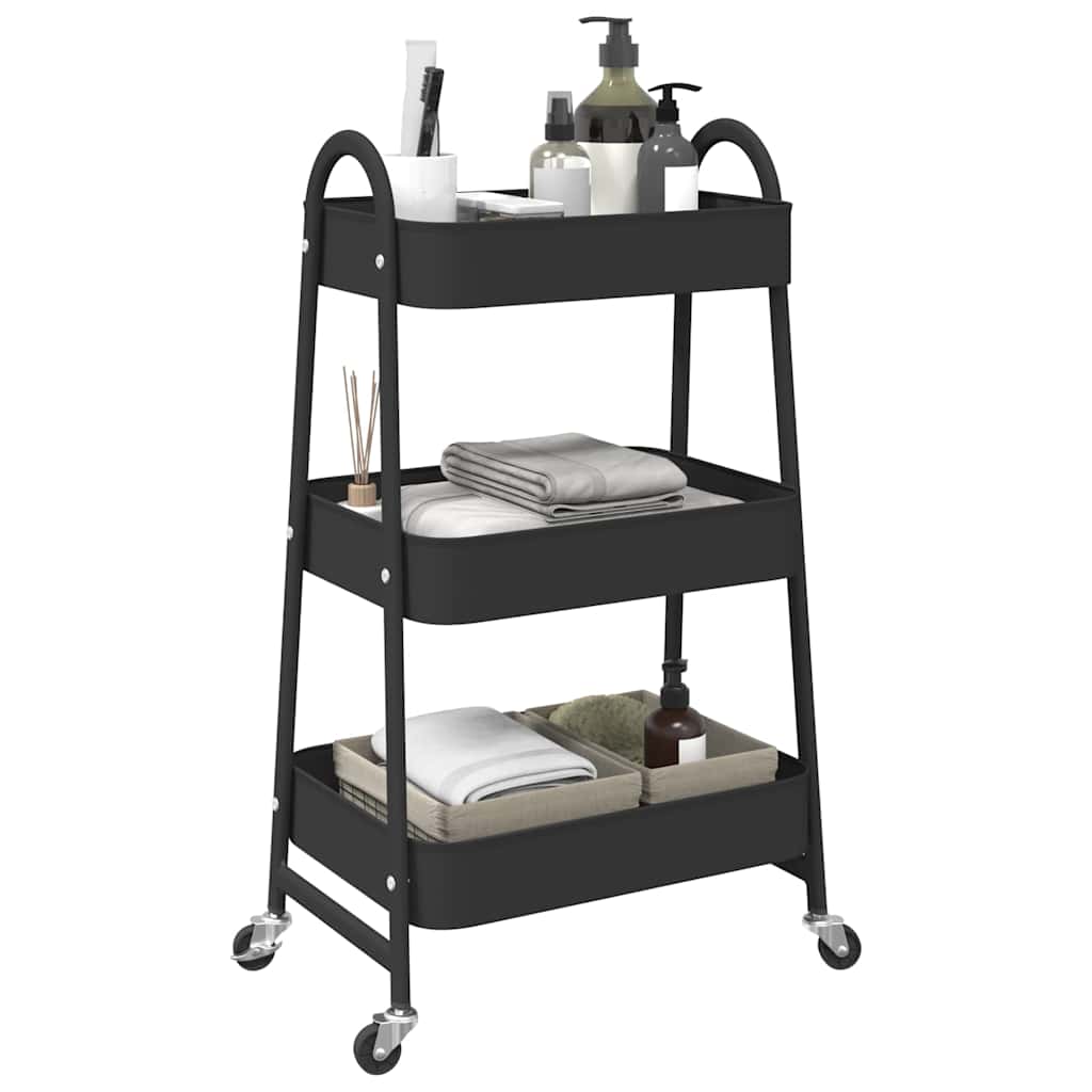 Carrinho de arrumação com 3 níveis 42x41,5x77 cm aço preto