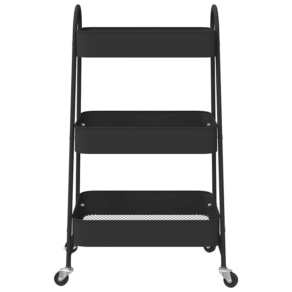Carrinho de arrumação com 3 níveis 42x41,5x77 cm aço preto