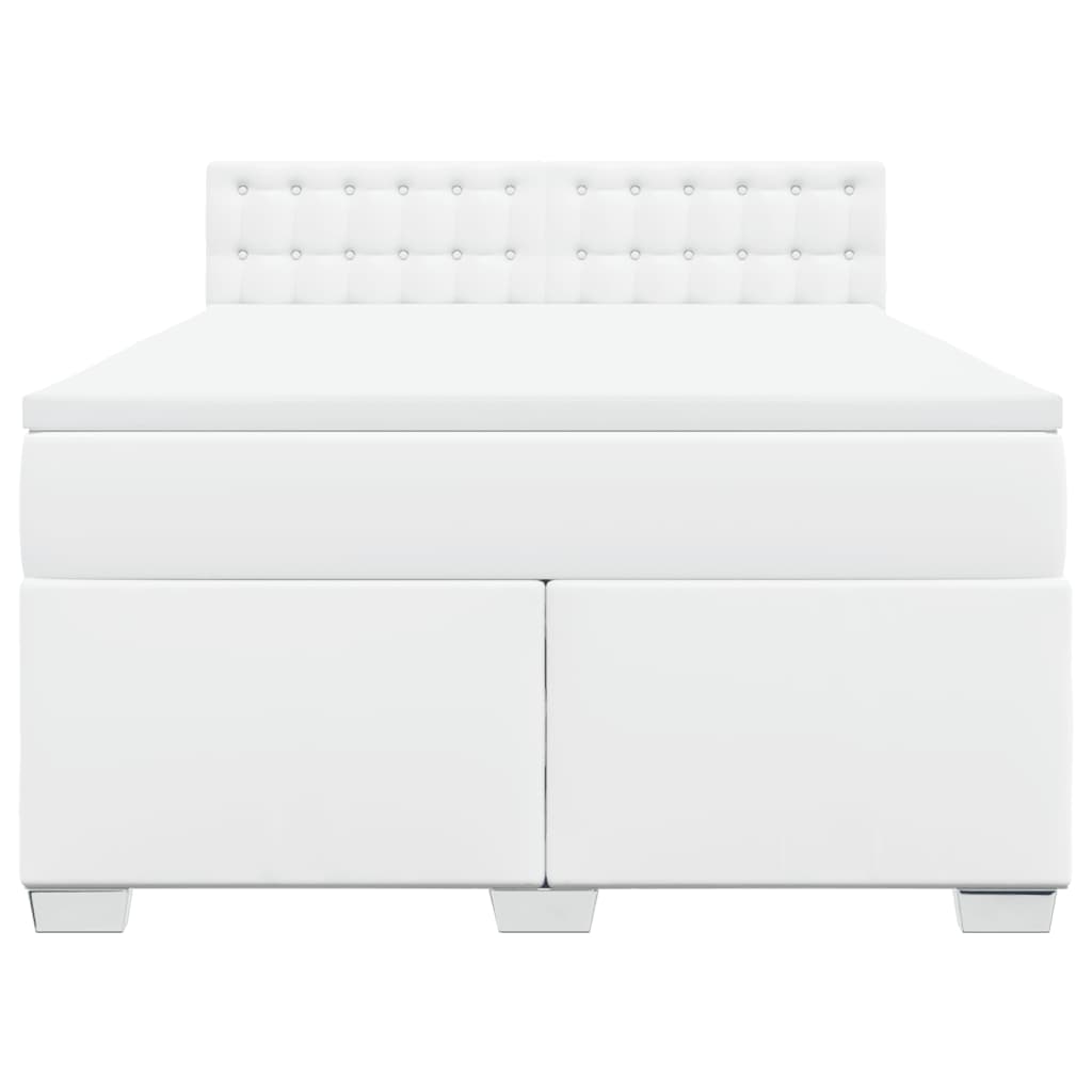 Cama com molas/colchão 160x200 cm couro artificial branco