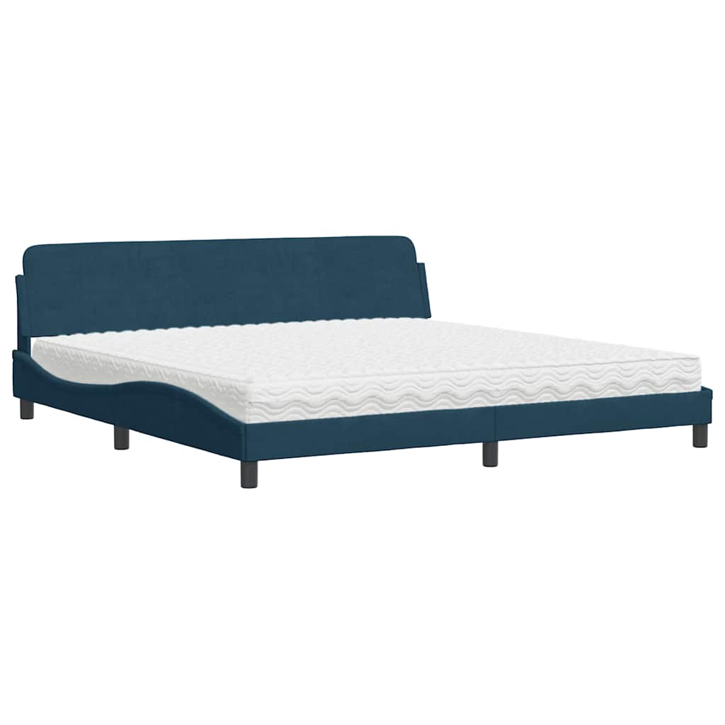 Cama com colchão dover 200x200 cm veludo azul