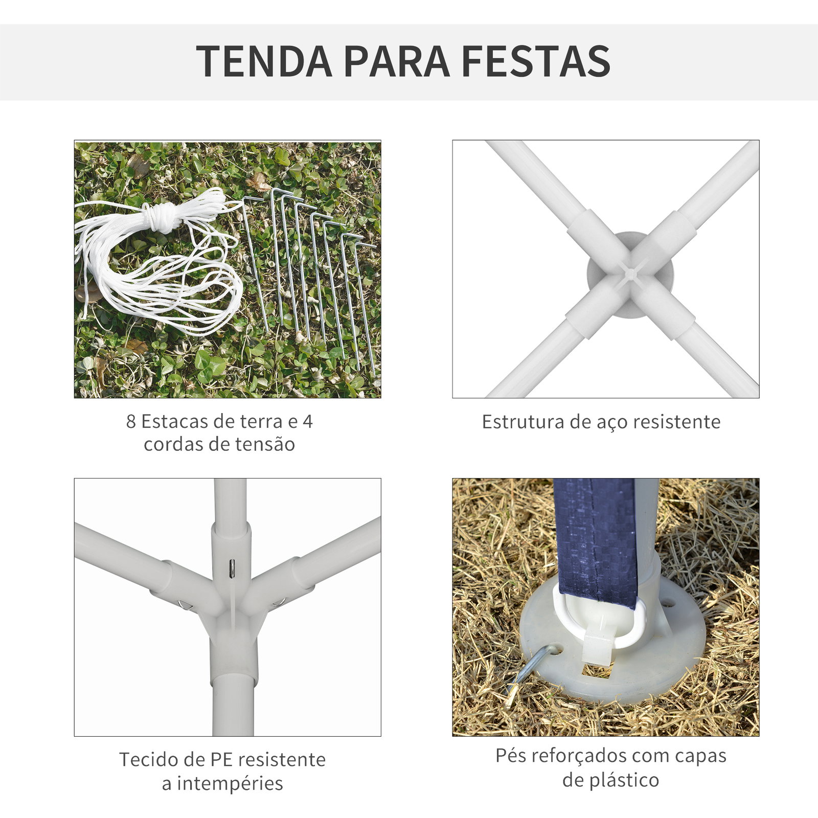 Tenda de jardim tenda de exterior com tubos de aço e cobertura de PE para eventos campismo festas 293x293x252 cm azul