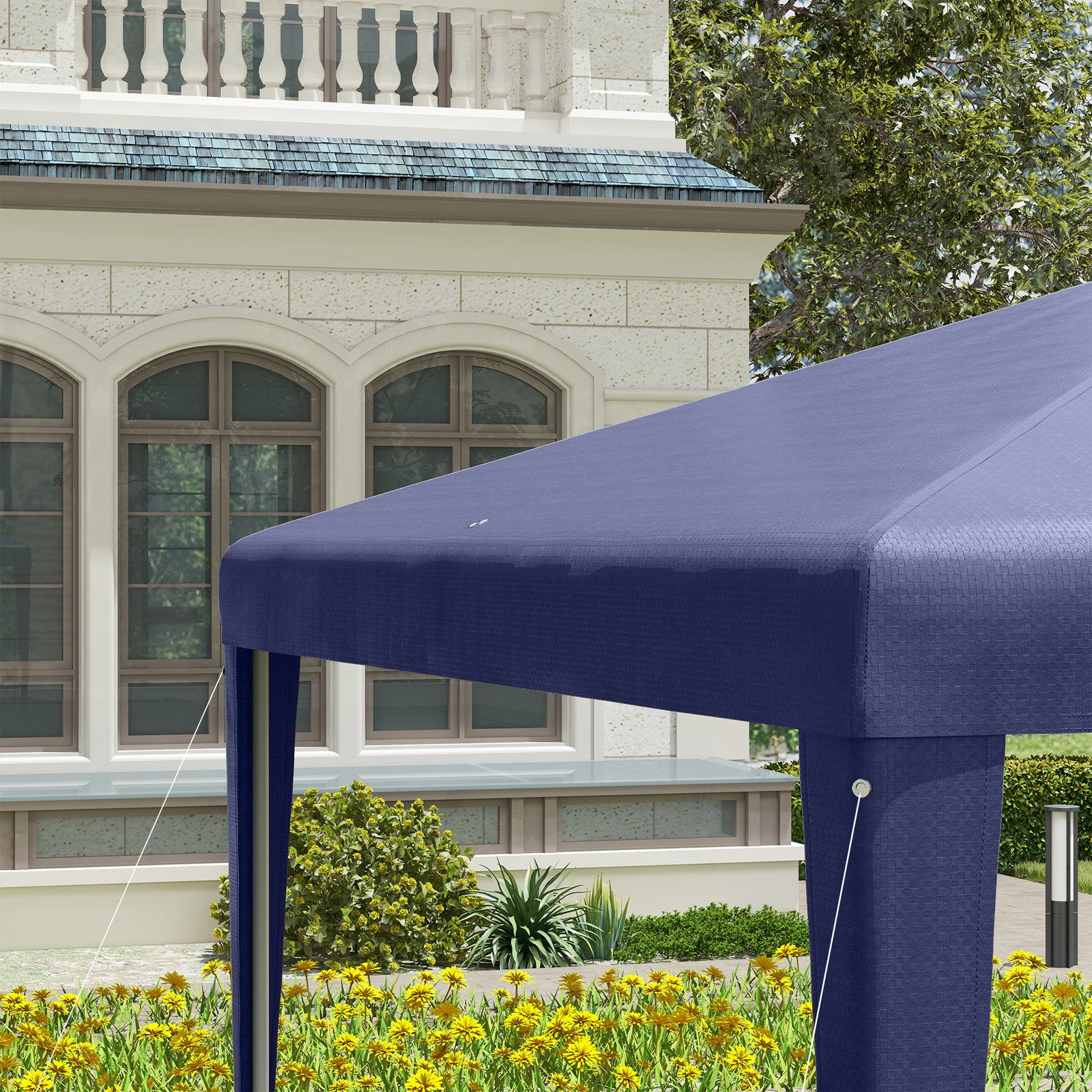 Tenda de jardim tenda de exterior com tubos de aço e cobertura de PE para eventos campismo festas 293x293x252 cm azul