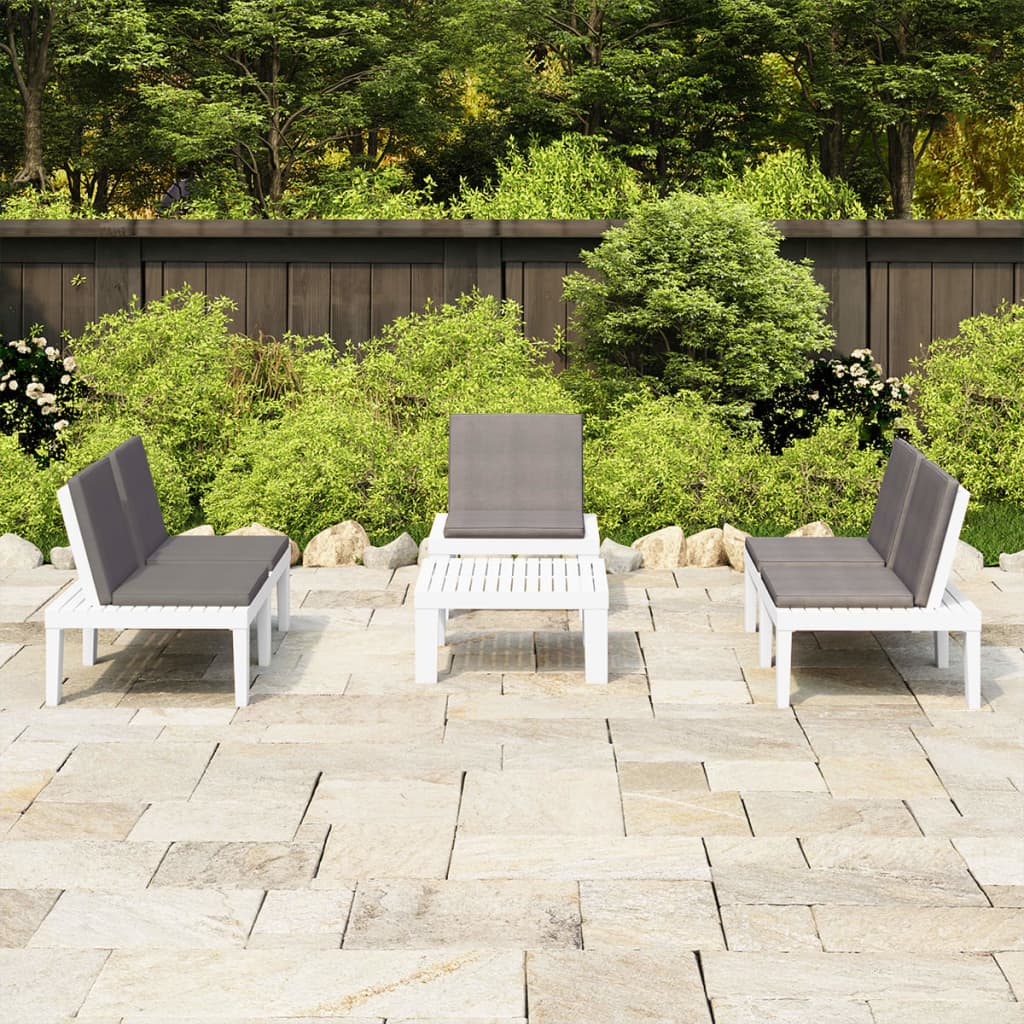 4 Pcs conjunto lounge de jardim com almofadões plástico branco