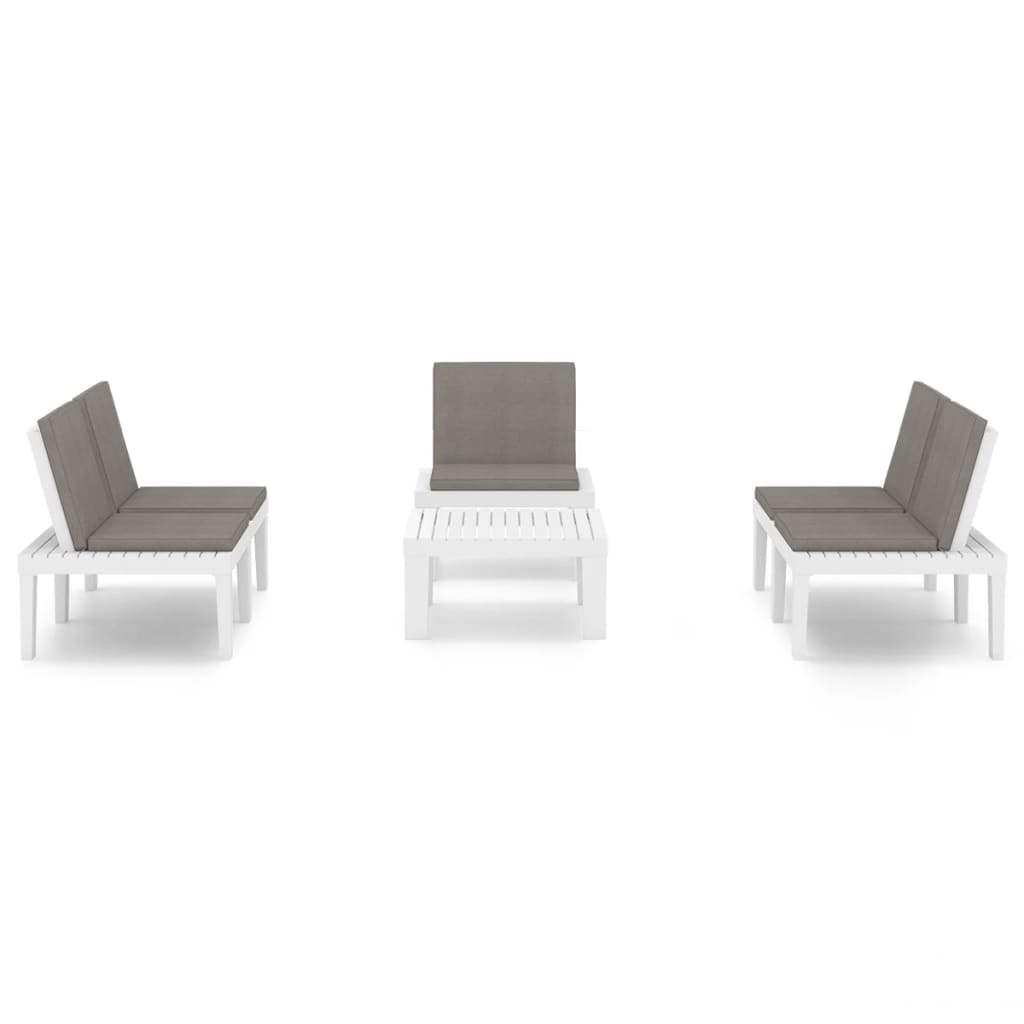 4 Pcs conjunto lounge de jardim com almofadões plástico branco