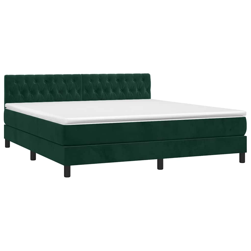Cama box spring c/ colchão/LED 180x200 cm veludo verde-escuro