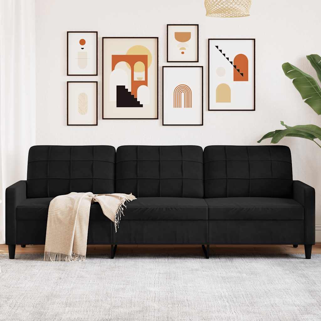 Sofá de 3 lugares 210 cm veludo preto