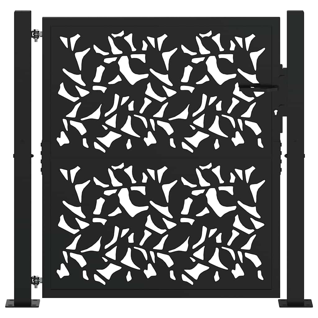 Portão de jardim preto 100x100 cm com design de folha de aço