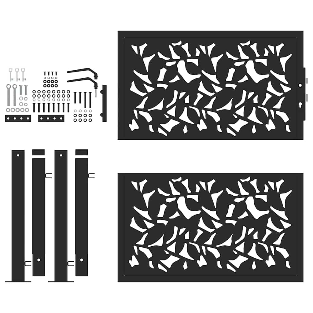 Portão de jardim preto 100x100 cm com design de folha de aço