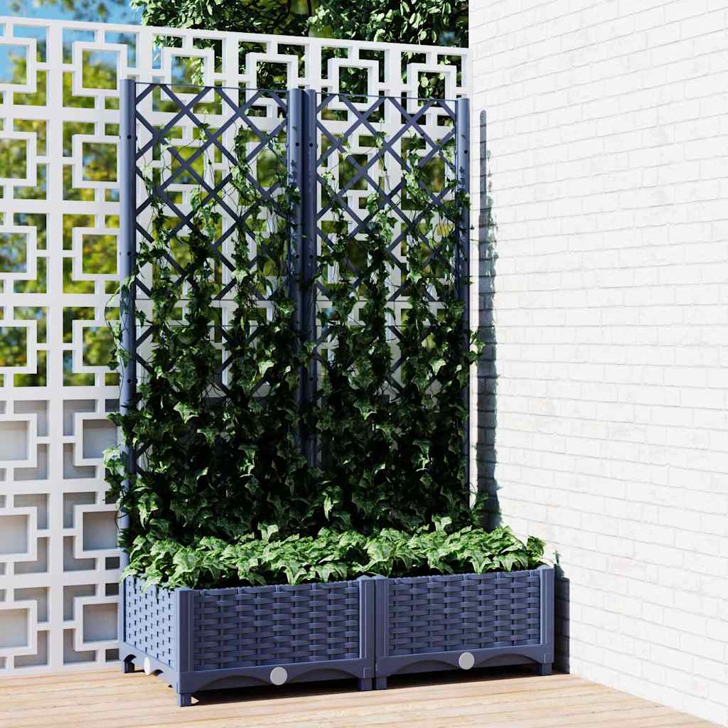 Vaso de jardim com treliça azul-acinzentado 80x40x121,5 cm PP