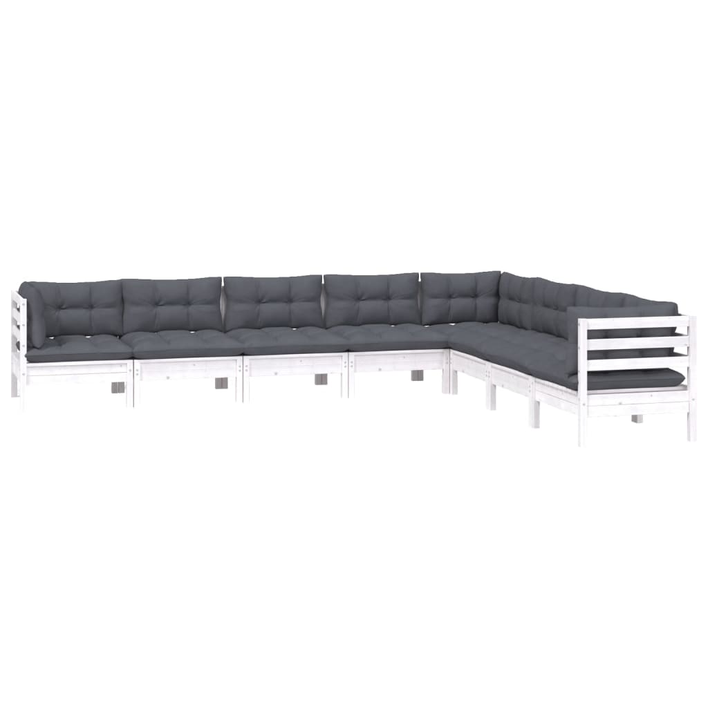 8 Pcs conj. lounge de jardim c/ almofadões pinho maciço branco